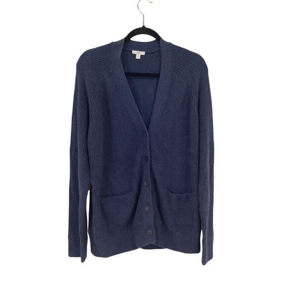 Lunya Cozy Cotton Silk Button Front Cardigan In Deep Blue Heather Size L - XL - Picture 3 of 10